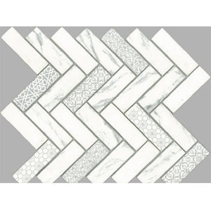 GNS Tile Signature Herringbone White Satin Mosaic Tile 300x300mm