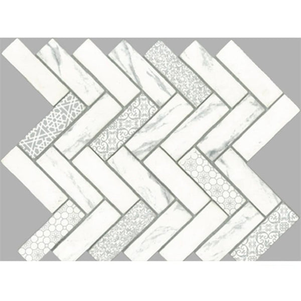 GNS Tile Signature Herringbone White Satin Mosaic Tile 300x300mm