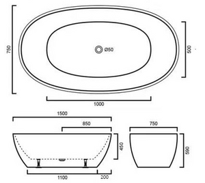 Stella STBT1500MB Free Standing Bathtub Matte Black Inside and Outside 1500*750*590mm