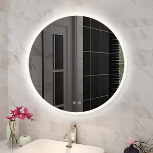 TSI Vanities T-600LRM 600MM ROUND 3 COLOR LIGHTING LED MIRROR TOUCH SENSOR SWITCH DEFOGGER PAD WALL MOUNTED - LIGHTING ON THE RIM
