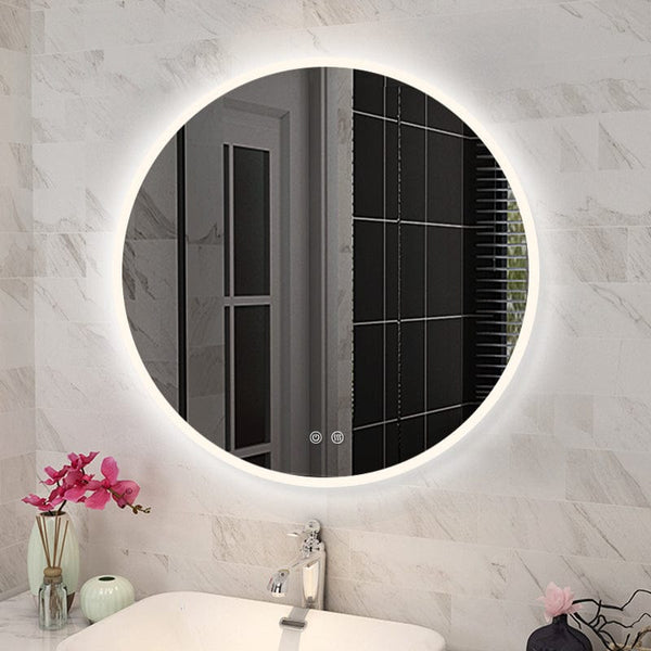 TSI Vanities T-600LRM 600MM ROUND 3 COLOR LIGHTING LED MIRROR TOUCH SENSOR SWITCH DEFOGGER PAD WALL MOUNTED - LIGHTING ON THE RIM