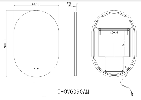 TSI Vanities T-6090AM OVAL SHAPE BACKLIT LED MIRROR 600X900MM