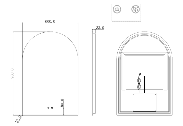 TSI Vanities T-AR9060AM UNI-ARCH BACKLIT LED MIRROR 900X600MM