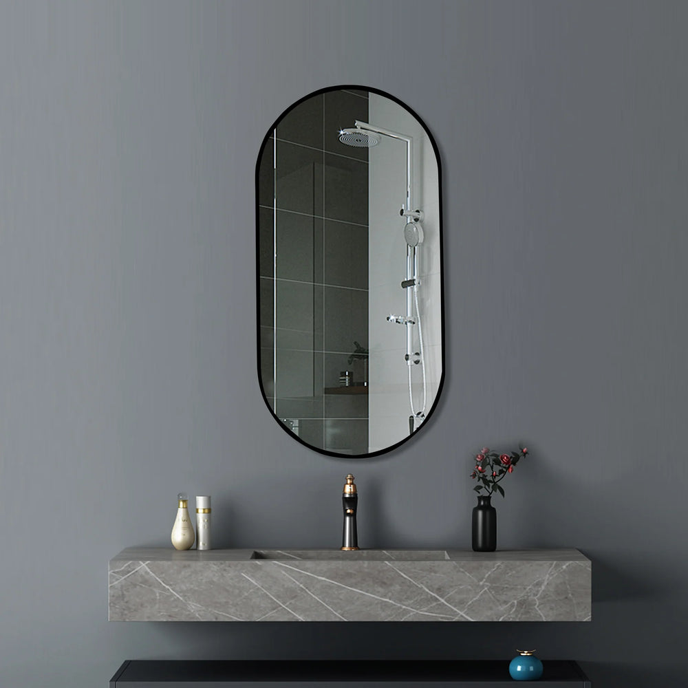 T-4590F OVAL BLACK FRAME MIRROR 450X900MM
