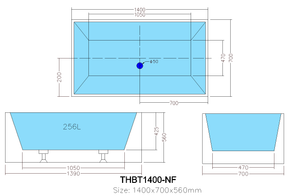 THBT1400-OF Multifit Bathtub WITH Overflow 1400*730*580mm