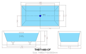 THBT1480-OF Multifit Bathtub WITH Overflow 1500*730*580mm