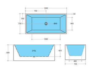 THBT1500-NF Multifit Bathtub NON Overflow 1500*730*580mm