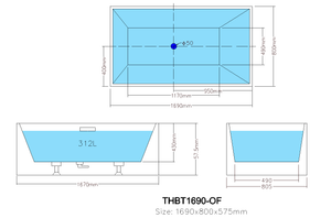 THBT1690-OF Multifit Bathtub WITH Overflow 1700*730*580mm