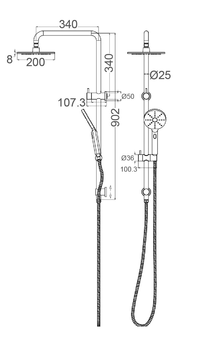 TP 1300 MONDO Multifunction Brass Head On Rail With Hand Spray
