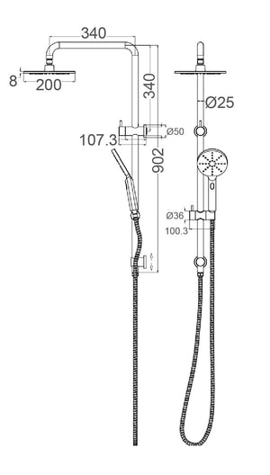 ZENMO Showers TP 1300 MONDO Multifunction Brass Head on Rail with Hand Spray
