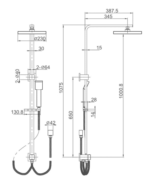 ZENMO Showers TP 1500 CUBE Multifunction Brass Head on Rail with Hand Spray, Square Elbow Included Dual Hose