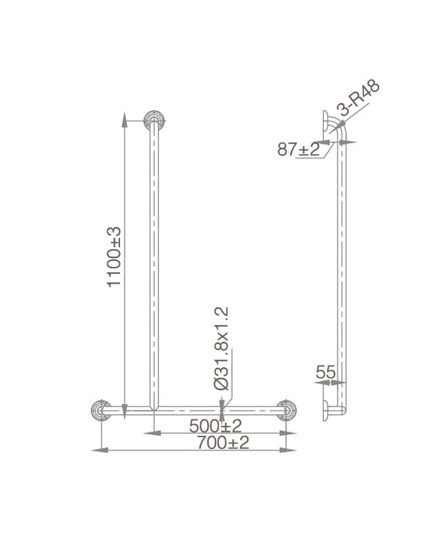 ZENMO Bathroom Accessories TP G19L MOBI CARE TShape Shower Rail - LH