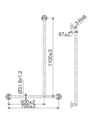 ZENMO Bathroom Accessories TP G19R MOBI CARE TShape Shower Rail - RH