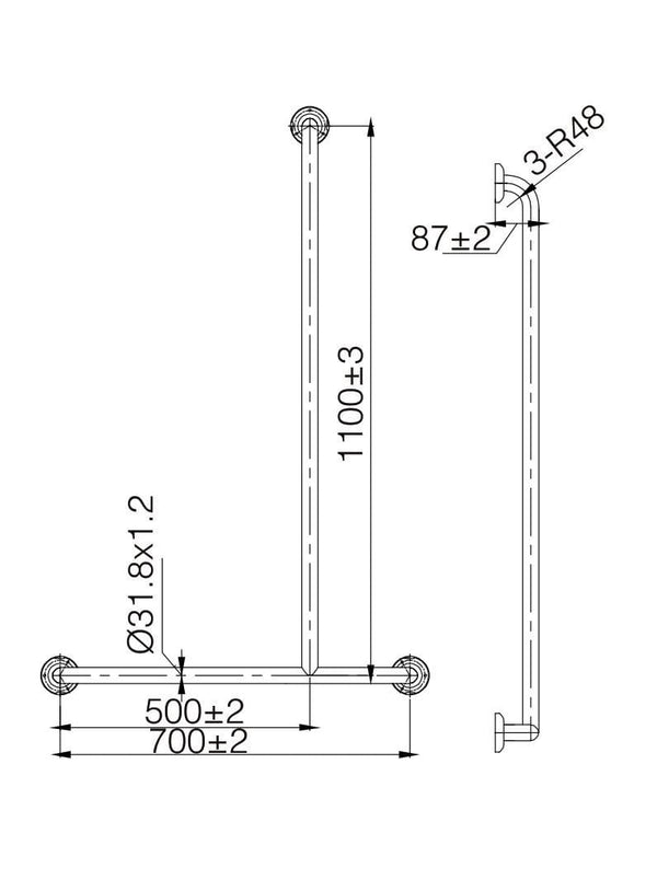 ZENMO Bathroom Accessories TP G19R MOBI CARE TShape Shower Rail - RH