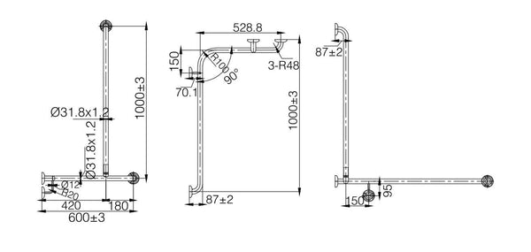 ZENMO Bathroom Accessories TP G22R MOBI CARE L Shape with Extension Shower Grab Rail - RH