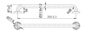 ZENMO Bathroom Accessories TP GRAB300 MOBI Disabled Straight Grab Rail S/S Finish 30cm Long