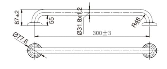 ZENMO Bathroom Accessories TP GRAB300 MOBI Disabled Straight Grab Rail S/S Finish 30cm Long