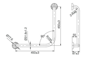 ZENMO Bathroom Accessories TP GRAB45 MOBI CARE 90 Degree Grab Rail 450*450mm