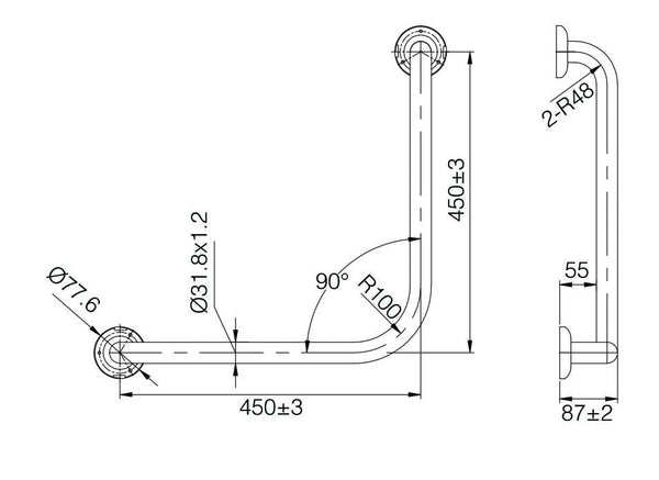 ZENMO Bathroom Accessories TP GRAB45 MOBI CARE 90 Degree Grab Rail 450*450mm
