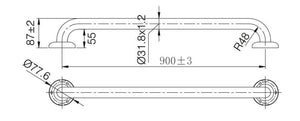 ZENMO Bathroom Accessories TP GRAB90 MOBI CARE Disabled Straight Grab Rail 900mm Long