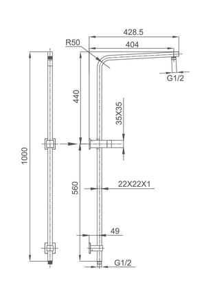 ZENMO Showers TP1800K QUBI BLACK Square Multi function shower Rail Matt Black