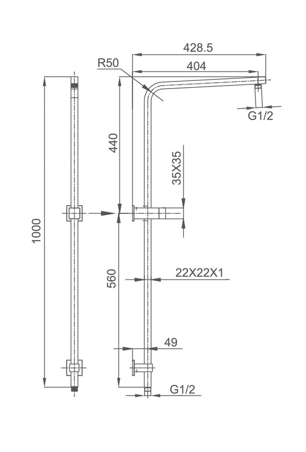 ZENMO Showers TP1800K QUBI BLACK Square Multi function shower Rail Matt Black