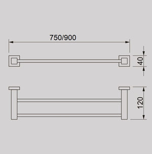 ZENMO Bathroom Accessories TP24036BK-30 CURO Double TOWEL RAIL