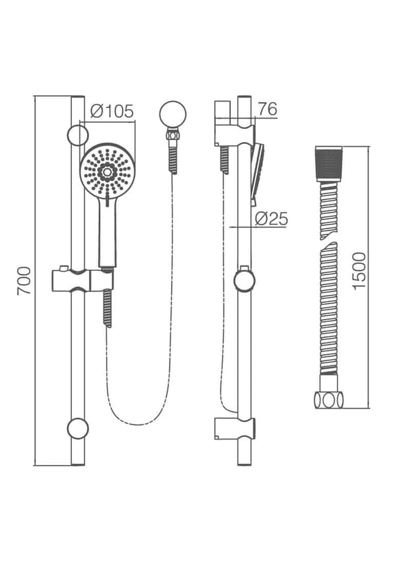 ZENMO Showers TP7350 RAINJET Round 3 Function Shower Head on Rail with Flexible Hose & Soap Dish