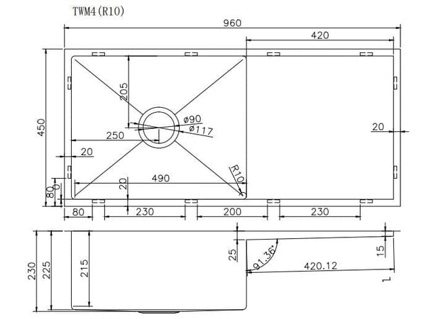 TSI Sinks TWM4G 960*450*230MM BRUSHED YELLOW GOLD HAND-MADE SINGLE BOWL KITCHEN SINK(ROUND EDGES)