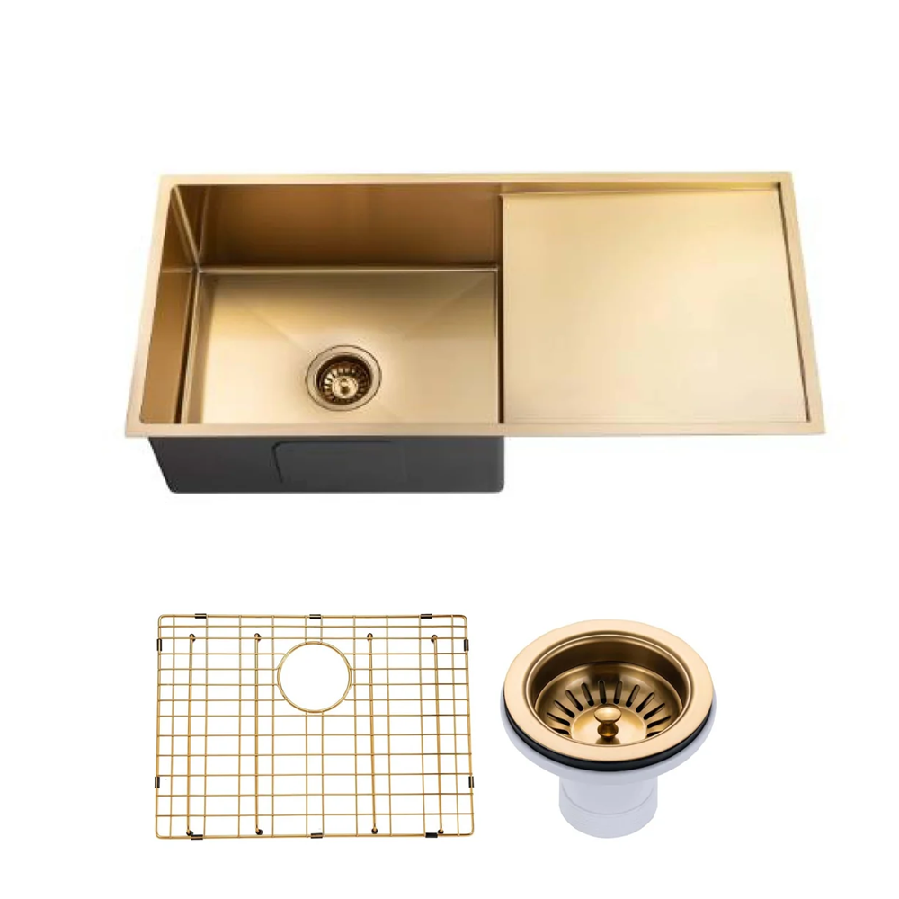 TWM4G 960*450*230MM BRUSHED YELLOW GOLD HAND-MADE SINGLE BOWL KITCHEN SINK(ROUND EDGES)