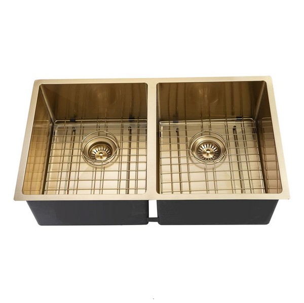 TWM6G 770*450*215MM BRUSHED YELLOW GOLD HAND-MADE DOUBLE BOWL KITCHEN SINK