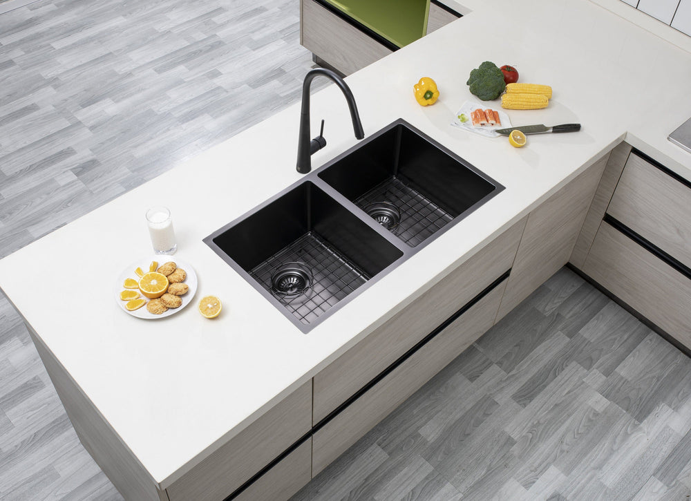 TWM7B 820X457X230MM GUN METAL GREY 1.2MM HANDMADE TOP/UNDERMOUNT DOUBLE BOWLS KITCHEN SINK
