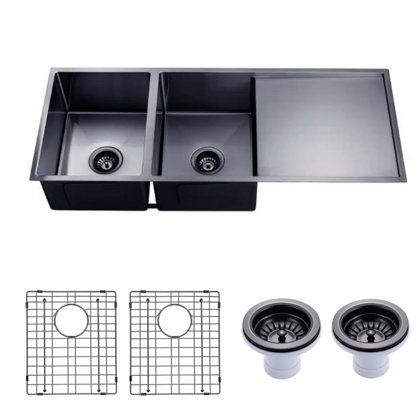 TWM9B 1160X460X230MM GUN METAL GREY 1.2MM HANDMADE TOP/UNDERMOUNT DOUBLE BOWLS KITCHEN SINK
