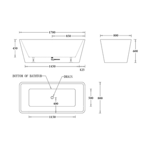 Noveen Bathtubs BTT1700 Turin FREESTANDING BATHTUB 1700x800x600MM