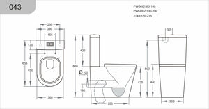 KDK Toilets V043 Sylea Tornado Rimless Back To Wall Toilet Suite 655x380x860mm