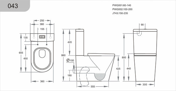 KDK Toilets V043 Sylea Tornado Rimless Back To Wall Toilet Suite 655x380x860mm
