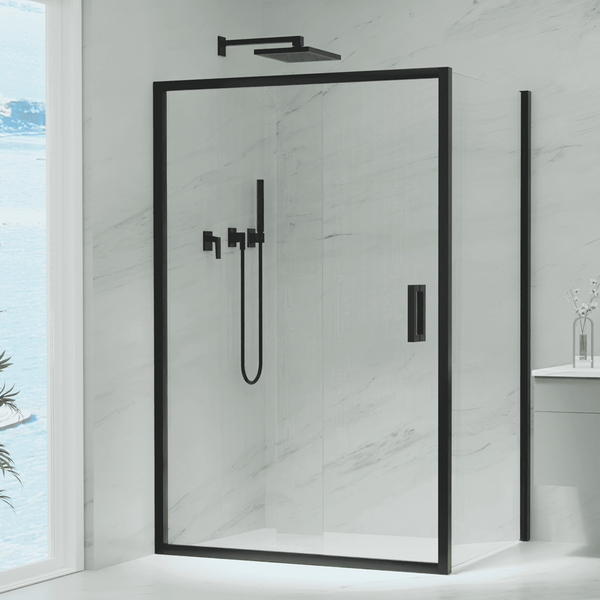 Violet 6 Black 6mm Semi-Frameless Sliding Screen Front & Return