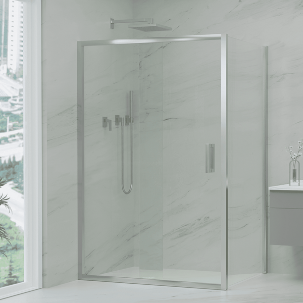 Violet 6 Chrome 6mm Semi-Frameless Sliding Screen Front & Return