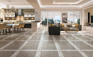 EV Tile Venezia Grigio Glazed Matt Terrazzo Tile 600x600mm Made In Italy