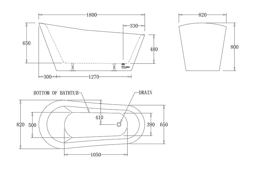 BTV1800 Venice FREESTANDING BATHTUB 1800x820x800MM