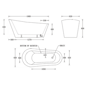 Noveen Bathtubs BTV1800 Venice FREESTANDING BATHTUB 1800x820x800MM