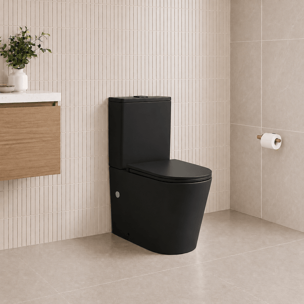 Noveen Toilets T6088RT-MB – VERA Tornado-Rimless Toilet Suite in Matt Black