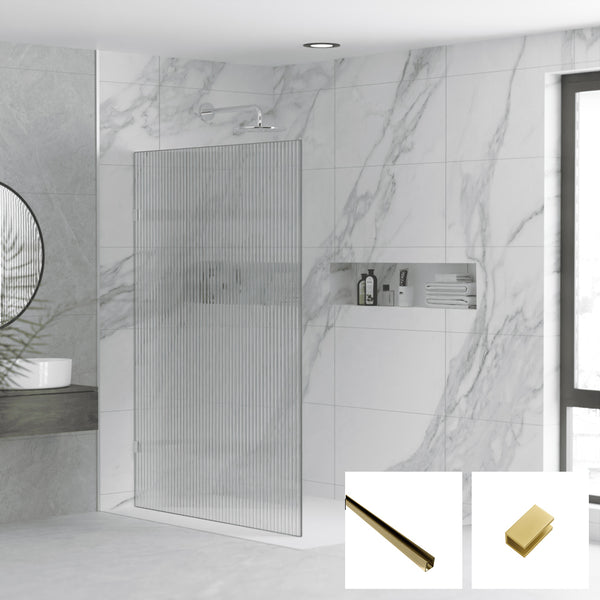Milano Series Reeded Walk In Panel M-REED - Brushed Gold