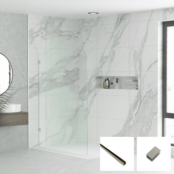 Milano Series Arched Walk In Panel M-FP - Brushed Nickel