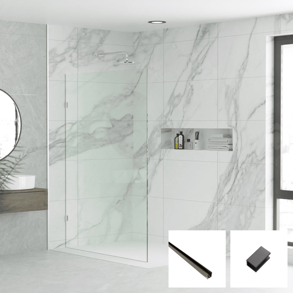 Gem Series Clear Walk In Panel G-FP - Gun Metal