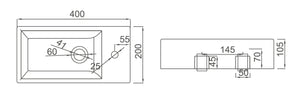 WB4020W/R MINI Wall Hung Basin with Brackets - RH Tap Hole 400x200x105MM
