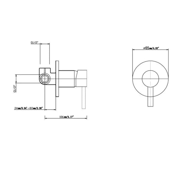 TSI Mixer Taps OX0126-2-65.ST LUCID PIN ROUND BLACK SHOWER/BATH WALL MIXER(65MM COVER PLATE)