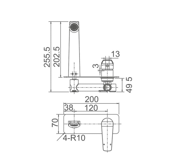 ZENMO Mixer Taps WT 1107 EXON Wall basin Mixer Chrome finish