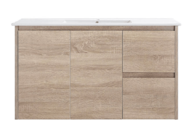 Avia Vanities Royce Deep Wall Hung Vanity 900mm Prime Oak/Natural Timber Right/Left Drawers