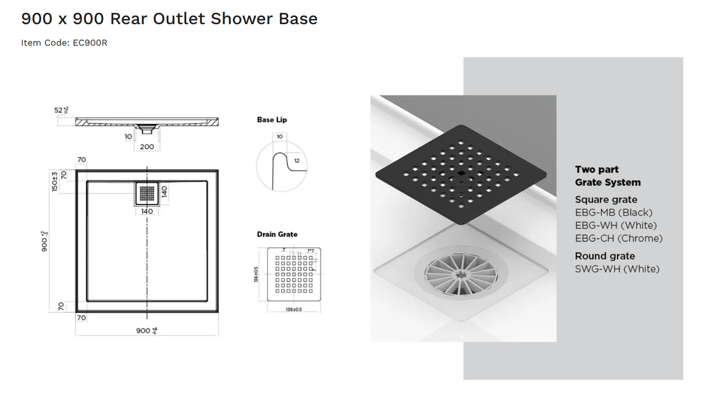 Stonelite™ ECO EC900R 900x900MM Rear Outlet